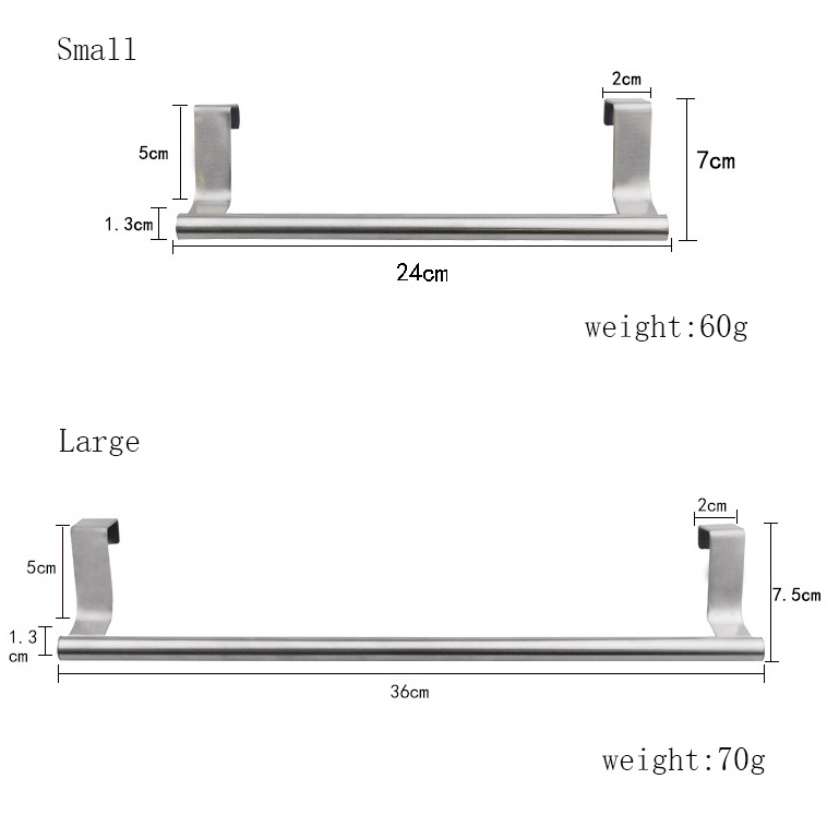 Stainless Steel Towel Bar with Hooks for Bathroom and Kitchen Towel Hanger Over Cabinet Door