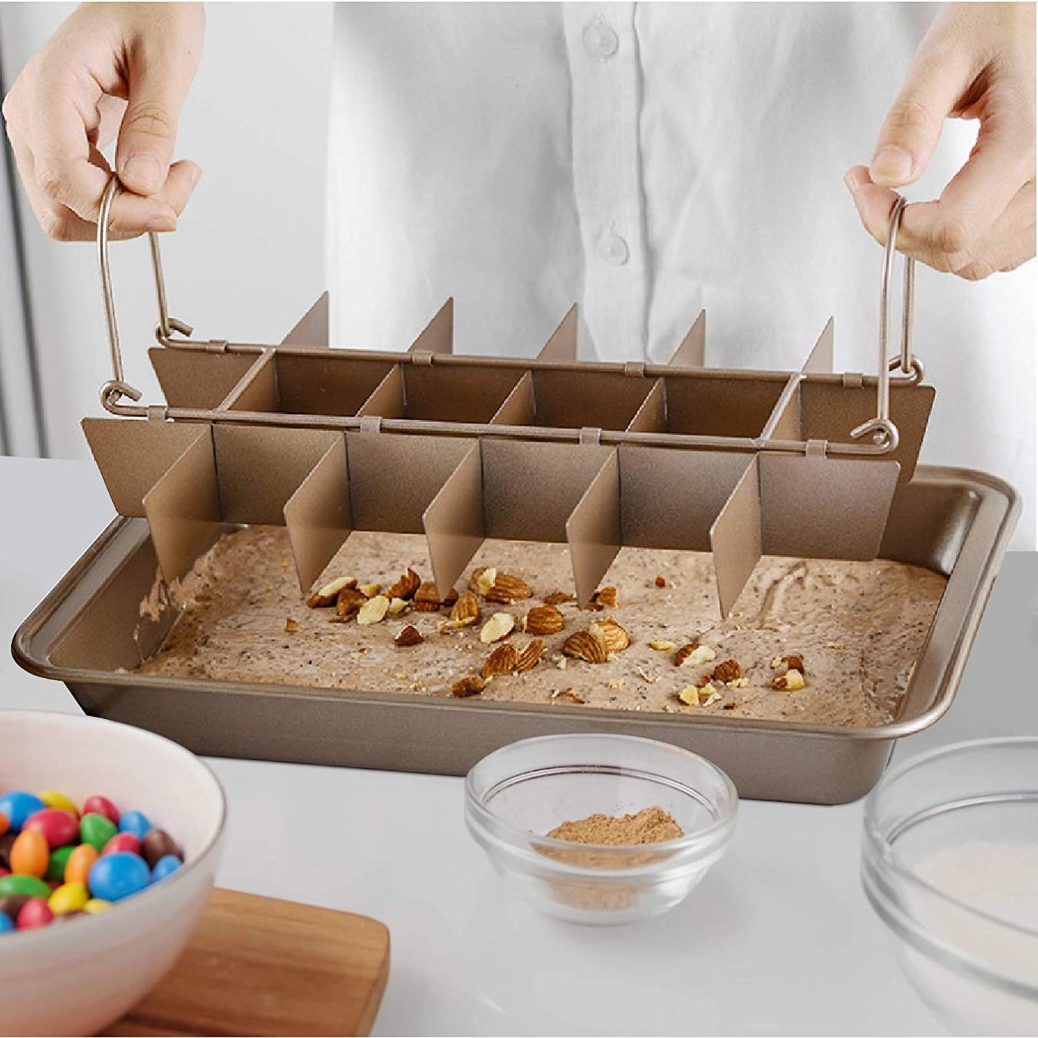 Non-Stick Brownie Baking Pan with Dividers, 18 Pre-slice Brownie Baking Tray, Muffin and Cupcake Pan for Oven Baking