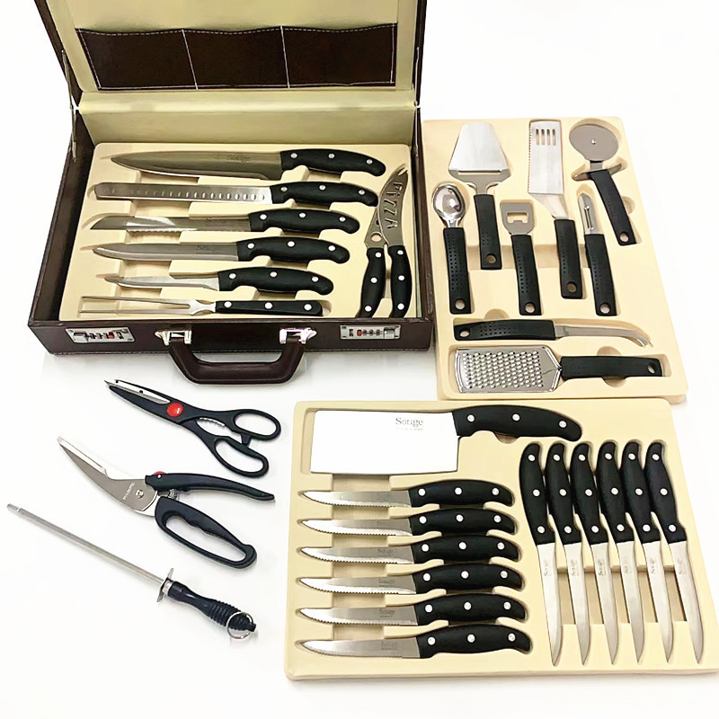 Best Seller Custom Cutters 7.5 Inch Chef Knife Stainless Steel Kitchen Steak Knives 32 PCS Set With Suitcase