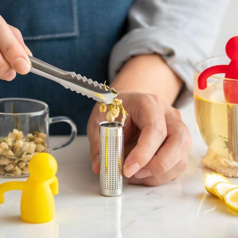 Customize  Infusor de te Silicone Handle Stainless Steel Tea Infuser Strainer, Tube Shape Loose Leaf Tea Infuser