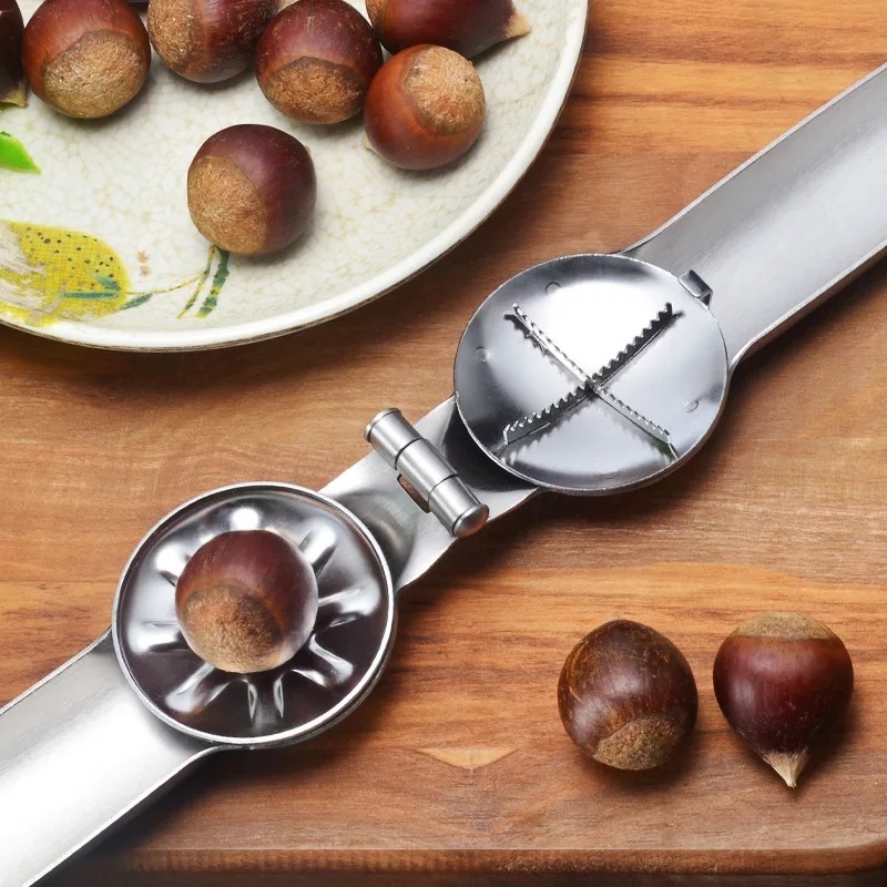 Custom Kitchen Tools cascanueces Stainless steel Pine Nut Cracker Chestnut Opener Manual Nutcracker