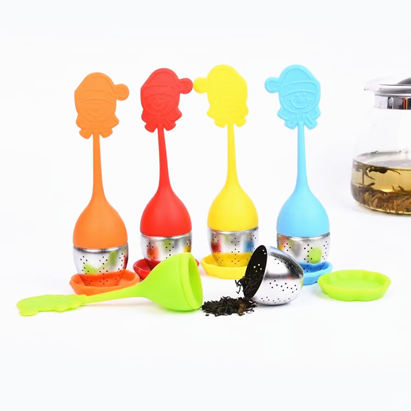 Snowman Stainless Steel Strainer Drip Tray Loose Tea Steeper Mini Silicone Tea Infuser for Loose Leaf Herbal Tea