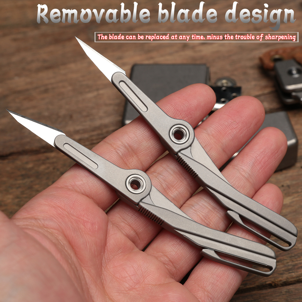 Titanium Utility Knife Box Cutter Razor Blade EDC Mini pocket knife with replaceable blade