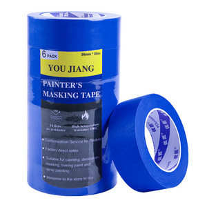 YJ Blue Painter's Masking Tape Crepe Paper Rubber Clean Removal Leaves Behind No Damage or Sticky Residue Offer Printing 14 Day