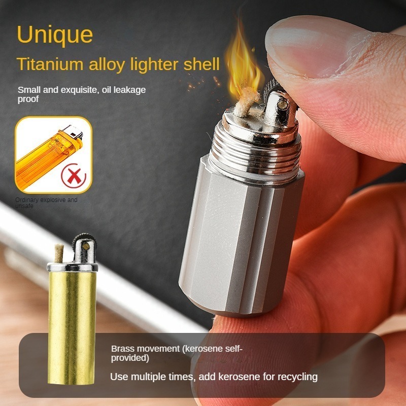 Mini Keychain Travelling Gallipot Case Titanium Waterproof Capsule For Camping Emergency Hikinig Outdoor cigarette lighter