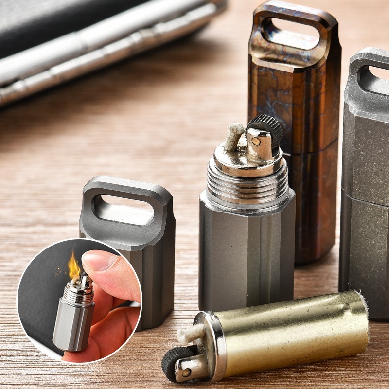 Mini Keychain Travelling Gallipot Case Titanium Waterproof Capsule For Camping Emergency Hikinig Outdoor cigarette lighter