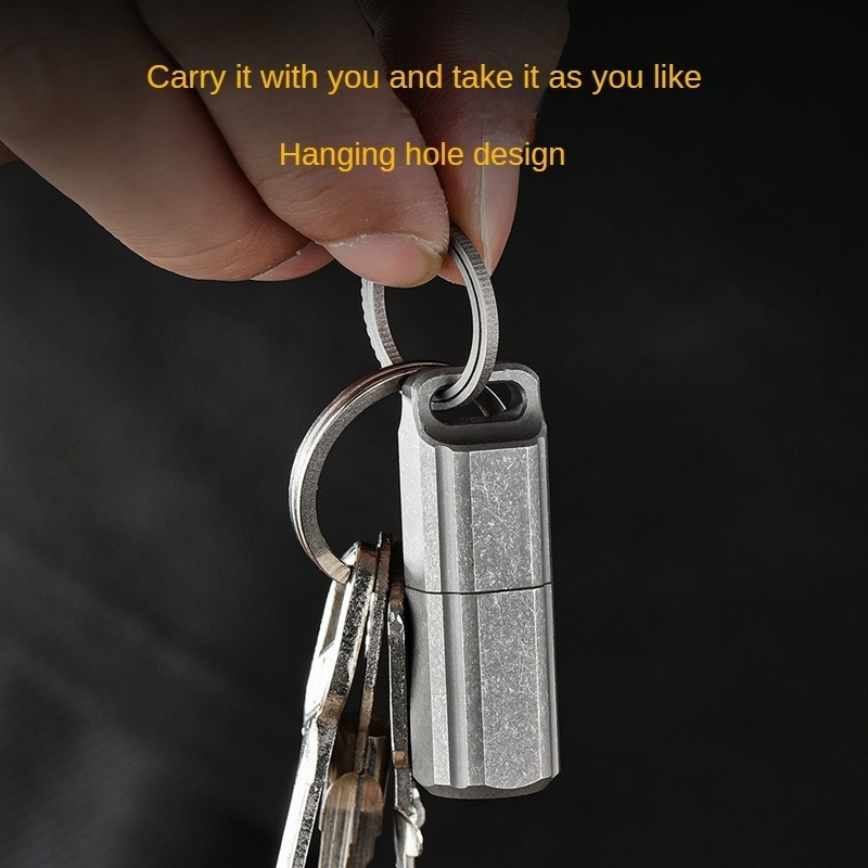 Mini Keychain Travelling Gallipot Case Titanium Waterproof Capsule For Camping Emergency Hikinig Outdoor cigarette lighter