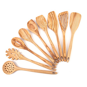 Most Popular Kitchen Accessories Cooking Tools 9 Piece Olive Wood Kitchen Utensils Set with Spatula and Spoon