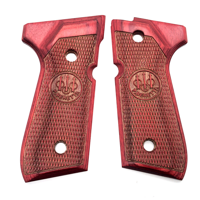 High Grade CNC Shooting Handle Part Red  Anbi-safty Cut Checkered Laminated Diamond Wood Tactical 92F Grips