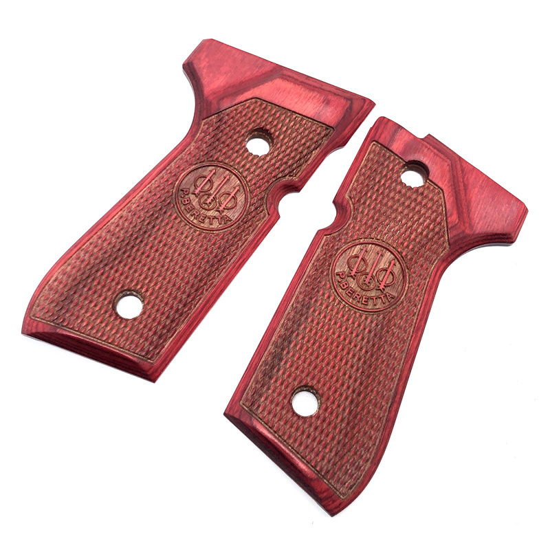 High Grade CNC Shooting Handle Part Red  Anbi-safty Cut Checkered Laminated Diamond Wood Tactical 92F Grips