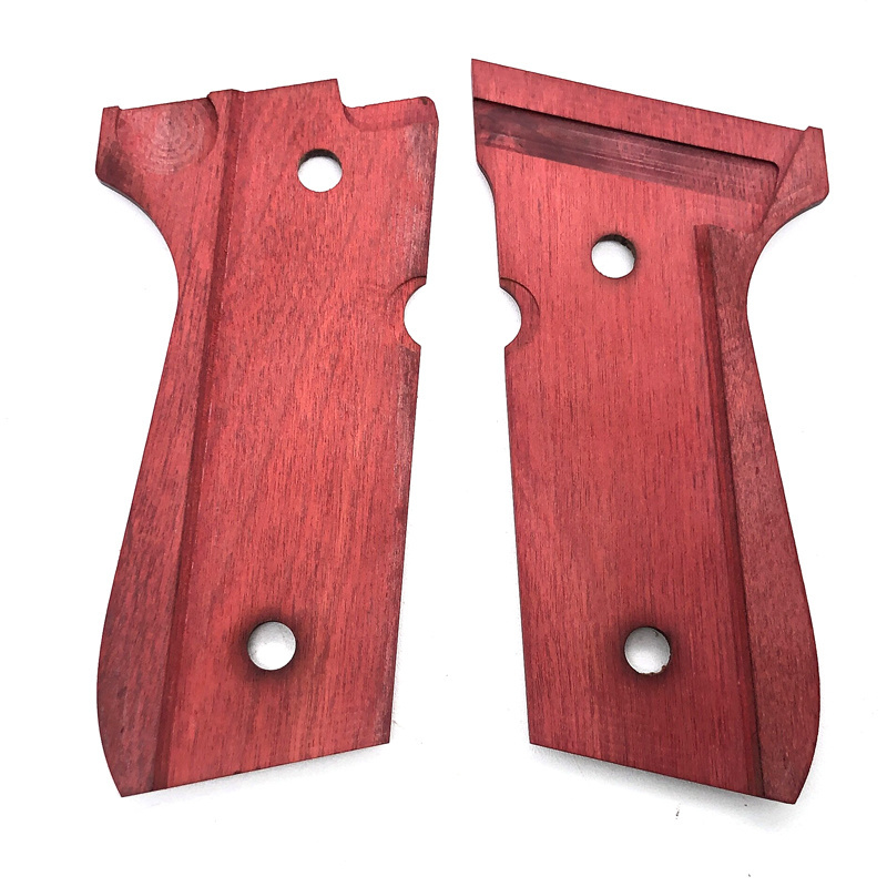 High Grade CNC Shooting Handle Part Red  Anbi-safty Cut Checkered Laminated Diamond Wood Tactical 92F Grips