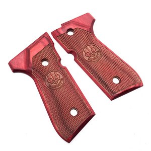 High Grade CNC Shooting Handle Part Red  Anbi-safty Cut Checkered Laminated Diamond Wood Tactical 92F Grips