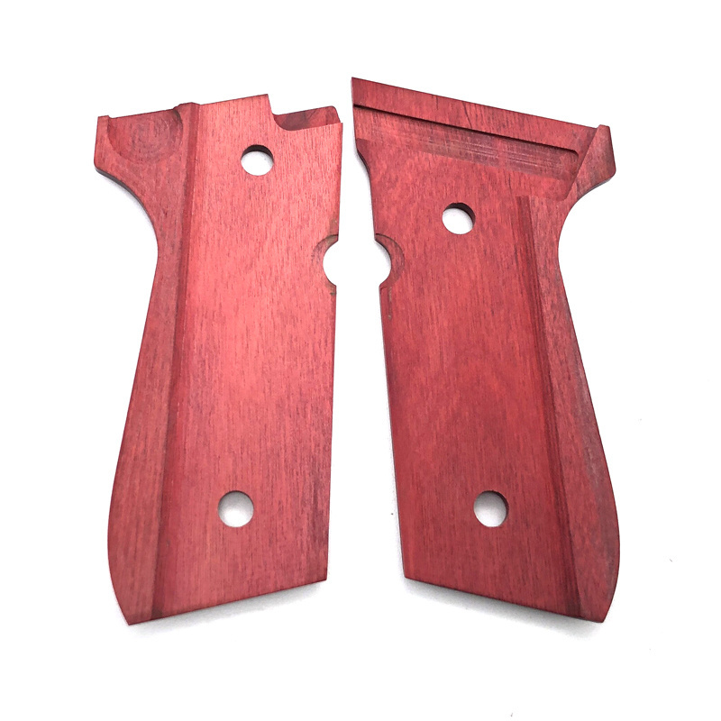 CNC Machined Handle Part Red Smooth High Polished Laminate Diamond Wood Tactical 92F Grips for Shooting