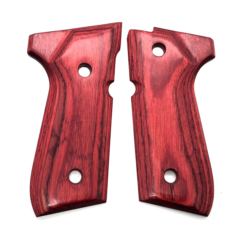 CNC Machined Handle Part Red Smooth High Polished Laminate Diamond Wood Tactical 92F Grips for Shooting