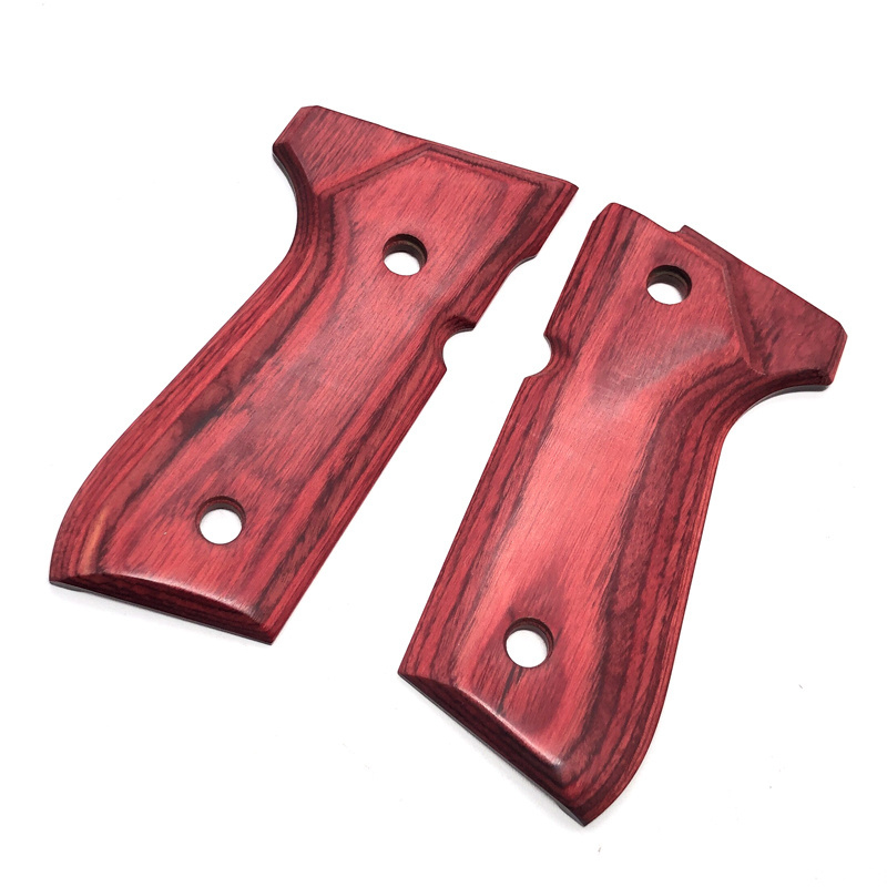 CNC Machined Handle Part Red Smooth High Polished Laminate Diamond Wood Tactical 92F Grips for Shooting