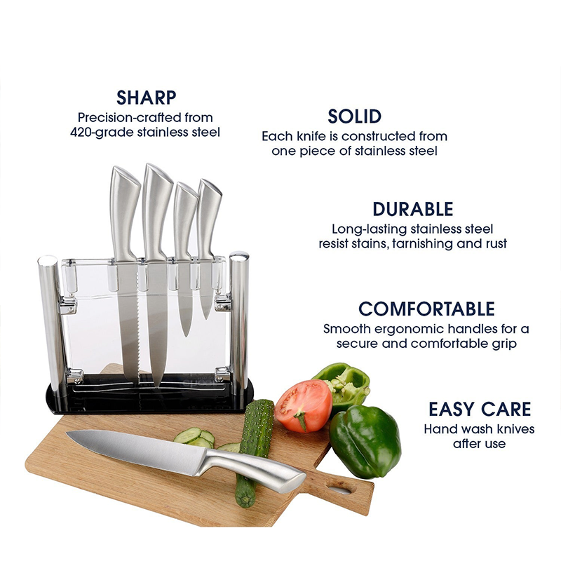 Excellent houseware Manufacturer bass kitchen knives stainless steel 6pcs kichen knife set block with acrylic stand online