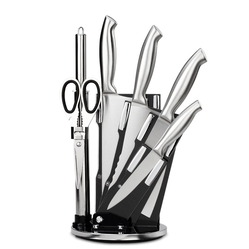 Professional High Carbon 7 piece super sharp Stainless Steel blade Kitchen chef Knife Set with Acrylic Stand and sharpener