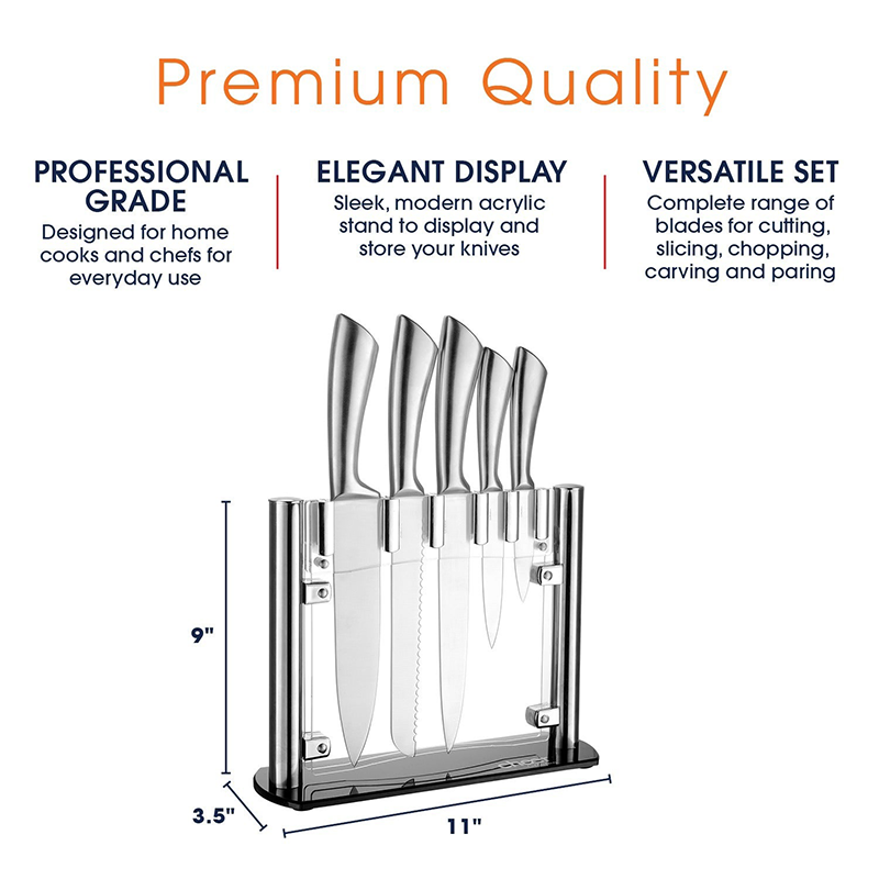 Excellent houseware Manufacturer bass kitchen knives stainless steel 6pcs kichen knife set block with acrylic stand online