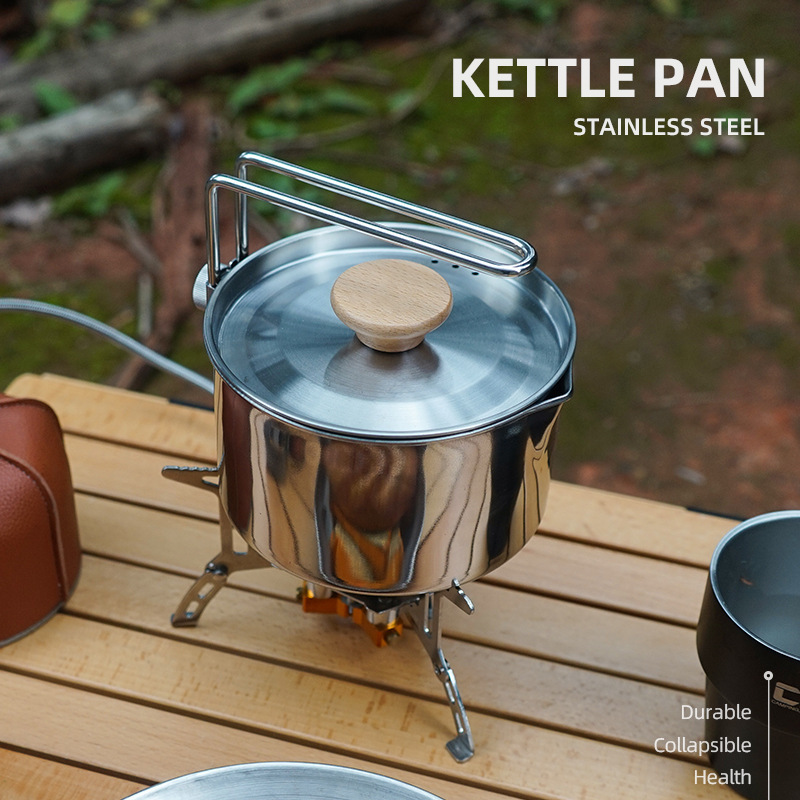 Outdoor camping 304 stainless steel kettle Hiking portable folding fishing multi-function camping pot