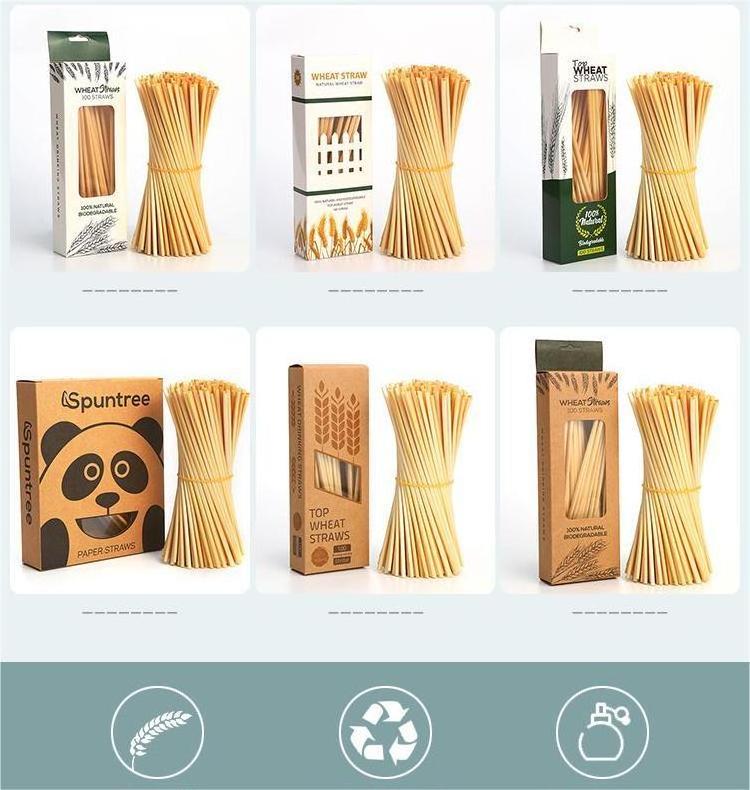 New eco friendly 100 biodegradable grass disposable wheat tube straw custom individually wrapped organic wheat drinking straws