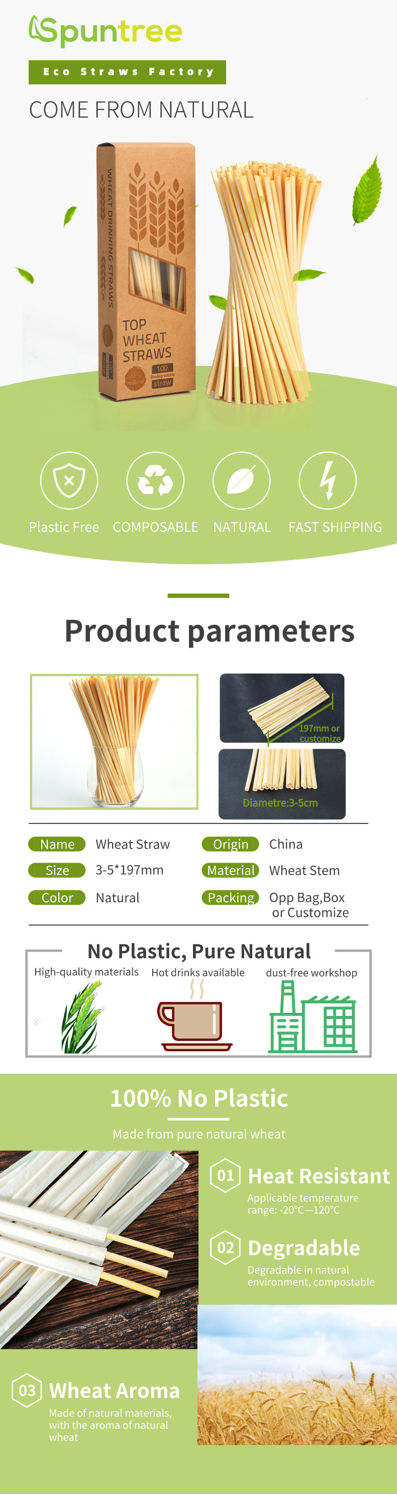 New eco friendly 100 biodegradable grass disposable wheat tube straw custom individually wrapped organic wheat drinking straws