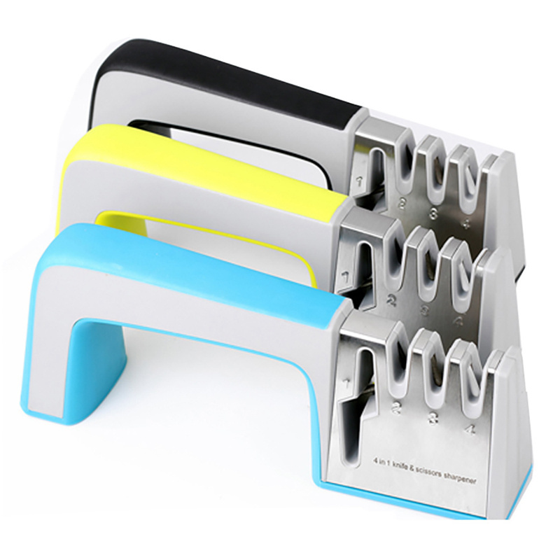 Kitchen Knife Sharpener 4 Stages 4 in 1 Diamond Coated& Fine Ceramic Rod Knife Shears and Scissors Sharpening System Tools