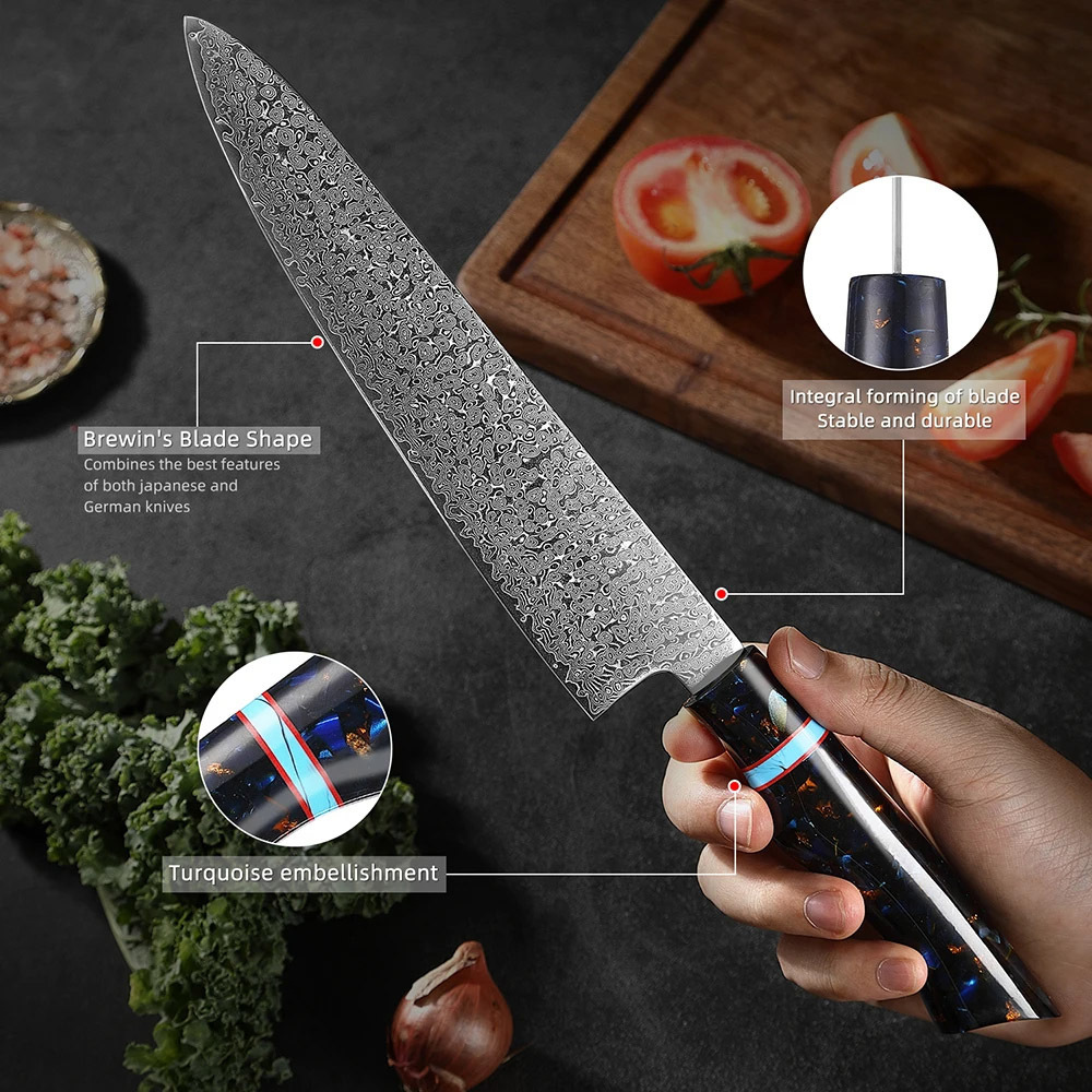 Damascus Steel Chef Knife Sharp 67 layers Japanese Kitchen Knives Set 1-8pcs Handmade Slicing Bread Boning Paring Tools