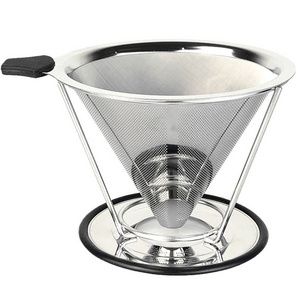 Portable Paperless Custom Metal Mesh Coffee Maker Stainless Steel Filter Basket Pour Over Coffee Dripper With  Cup Stand