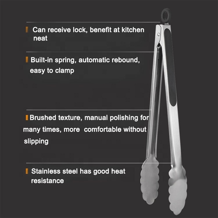 Utensil Cooking Clip Clamp Salad Serving Tongs Food Grade Metal Stainless Steel 16 inch Food Tong for Kitchen and BBQ Grilling