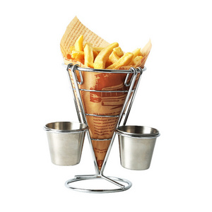 China Supplier Fries Stand Frying Basket Finger Food Cones French Fry Holder with Sauce Holder for Kitchen Restaurant Buffet