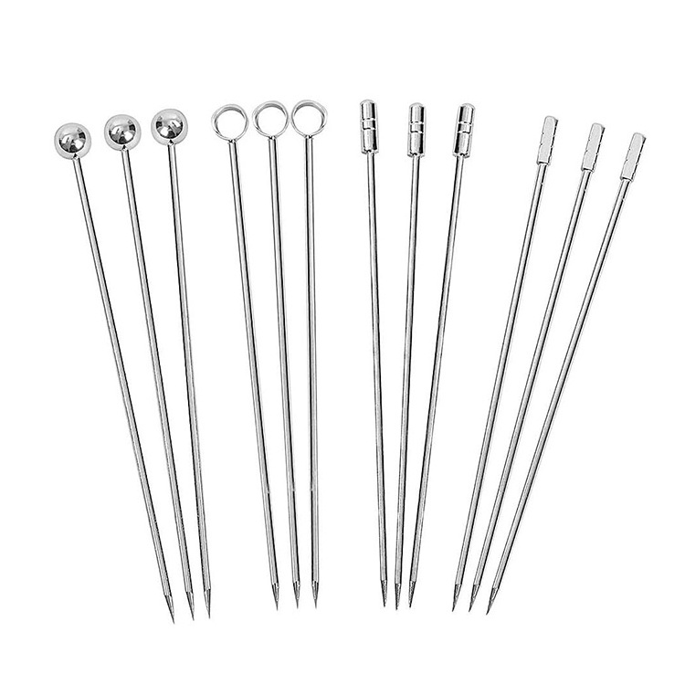 China Factory Metal Gold 304 Stainless Steel Martini Picks Set Fruit Stick Fork Skewers Decorative Cocktail Picks for Bar Home