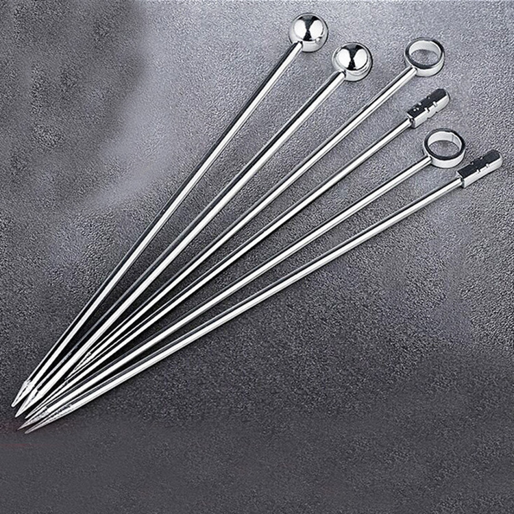 China Factory Metal Gold 304 Stainless Steel Martini Picks Set Fruit Stick Fork Skewers Decorative Cocktail Picks for Bar Home