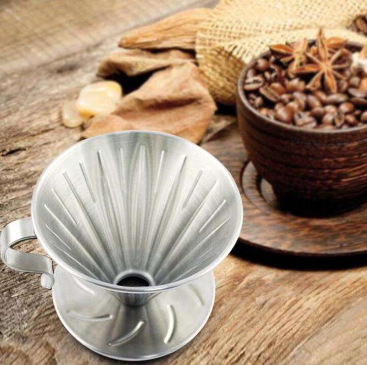 Pour Over Coffee Dripper Stainless Steel Slow Drip Coffee Filter Metal Cone Reusable Single Cup Coffee Maker