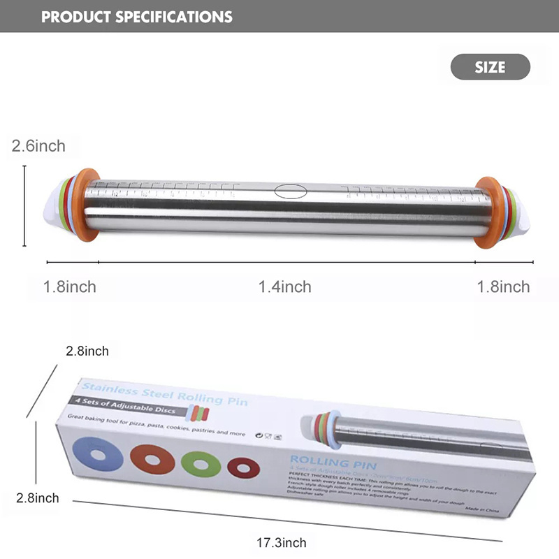 Adjustable Dough Stick Non-stick Stainless Steel Rolling Pin Graduated Household Rolling Pin for Kitchen Baking Set