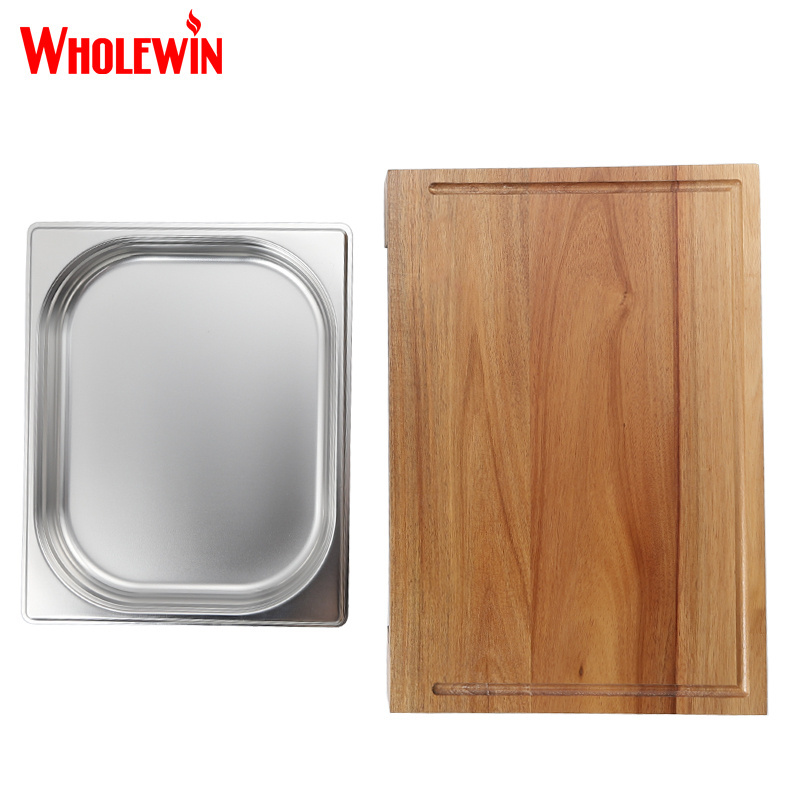 Best Promotion Gift Kitchen Acacia Wood Cutting With Sliding Stainless Steel Tray Storage Wooden Chopping Board