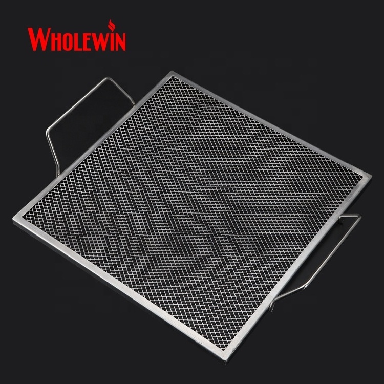 Stainless Steel Square Grill Grate with Handles for Vegetable Preparation for Fire Pit Campfire Cooking Tray