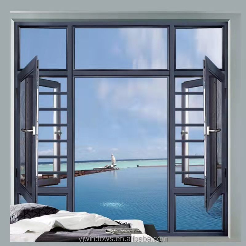 Aluminum Frame Casement Window With Mosquito Net French Windows Security Grills