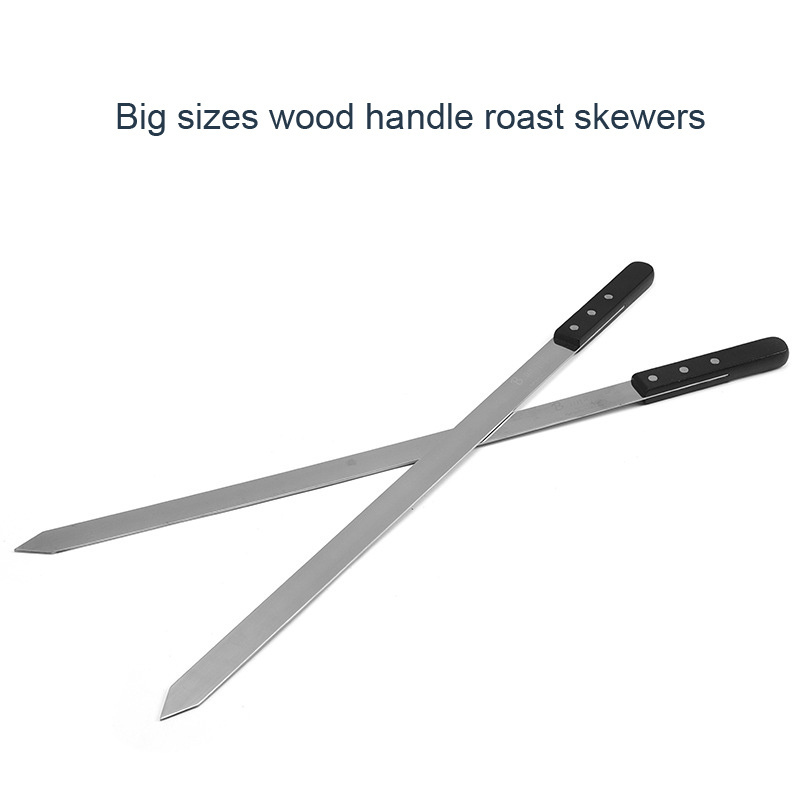 High Quality Long Sizes Stainless Steel BBQ Roast Skewers with Wood Handle