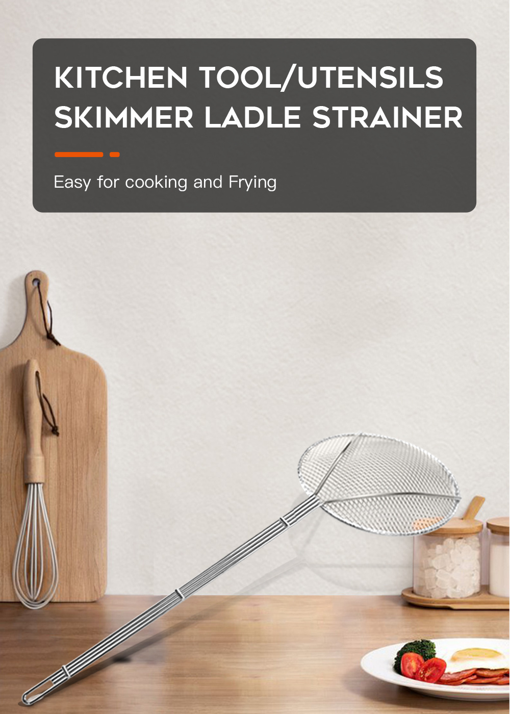 Food Grade Multi Function Round Shape  Stainless Steel  Skimmer Ladle Kitchen Gadget Food Skimmers