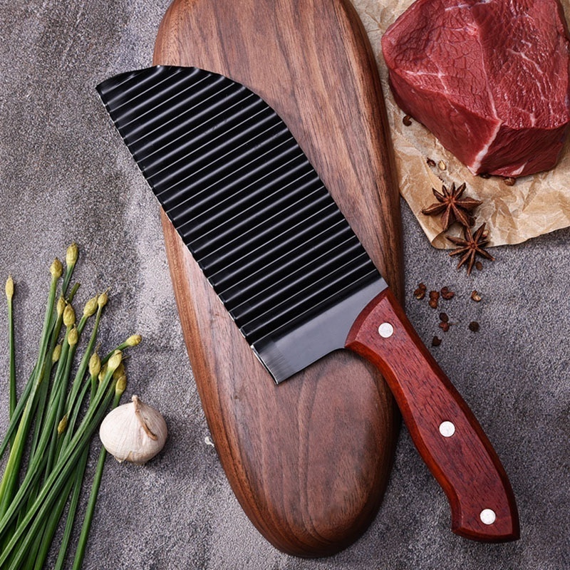 Wood Handle Potato Knife Kitchen Chopping Knife Crinkle Salad Chopping Knife and Vegetable French Fry Slicer