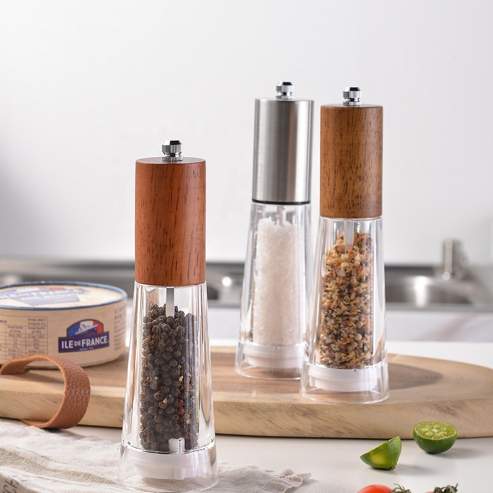 Adjustable Stainless Steel Manual Pepper & Salt Grinder Clear Acrylic Kitchen Tools for Home Use Food Seasoning Storage Mill