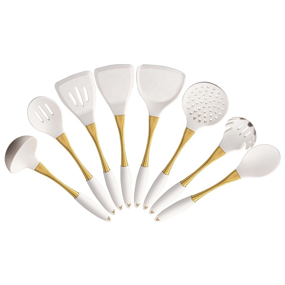 Hight Quality 8 Pcs Golden Stainless Steel Kitchen Cooking Utensil Set  Silicone Gold Serving Kitchen Stuff Cooking Tools