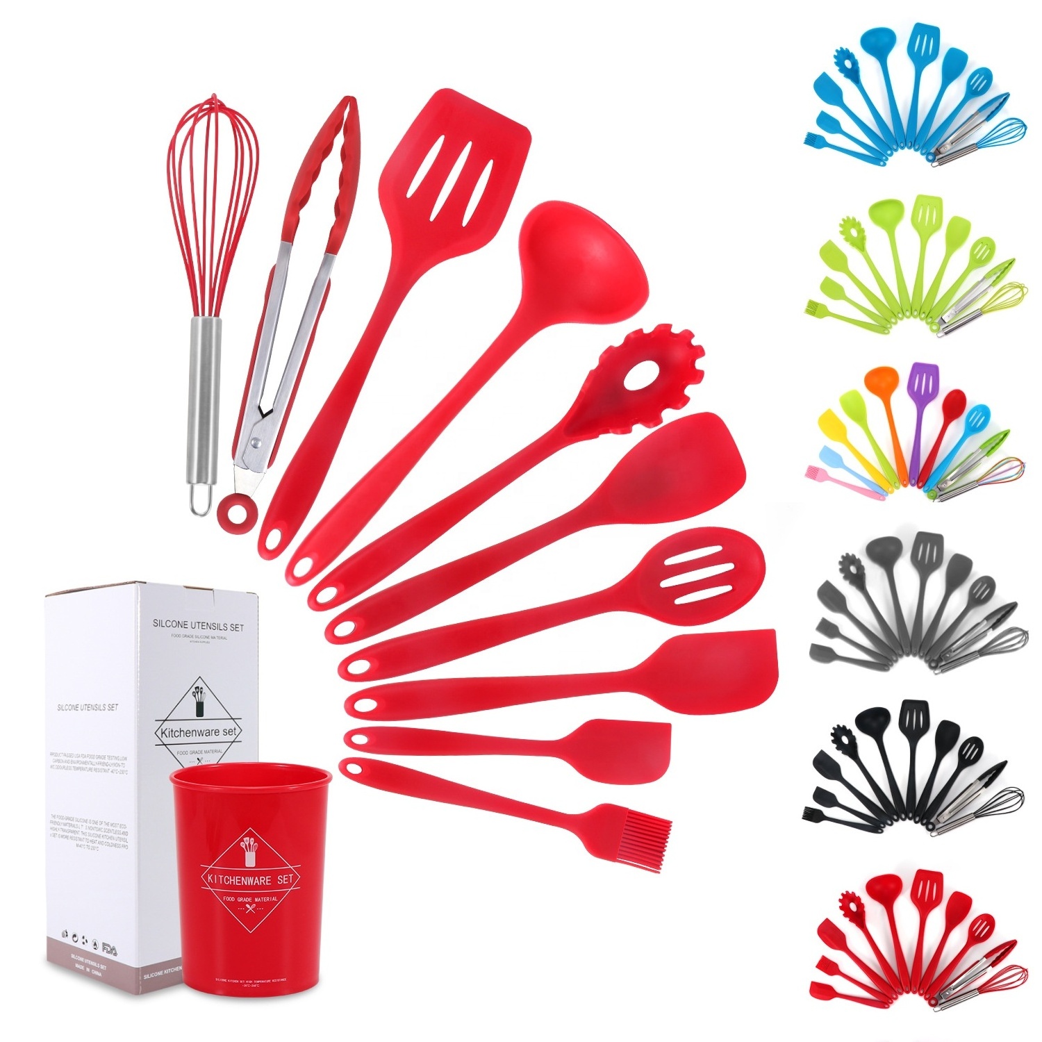 Wholesale 11-Piece Non-Stick Kitchen Cookware Set Silicone Kitchen Utensils and Cooking Tools