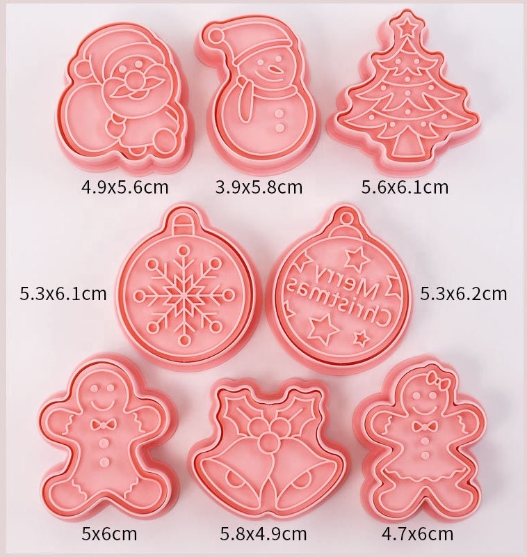 YJ Wonderful Custom 10Pcs 3D Christmas Fondant Candy Cookies Mould Lovely Gingerbread Santa Claus Stamp Biscuit Mold Cake Set