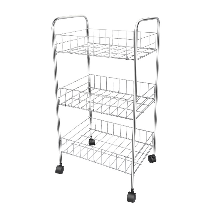 3-Tier Heavy Duty Silvery Storage Shelving Unit on 4' Wheel Casters Metal Organizer Wire Rack