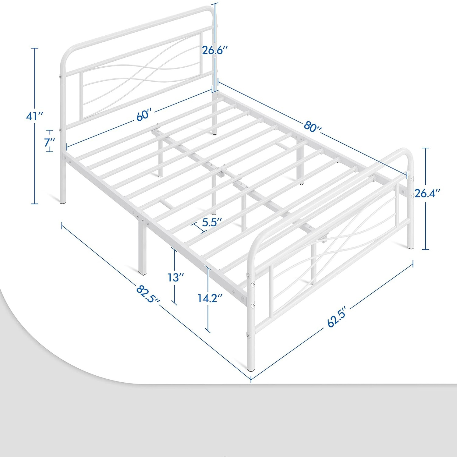 White Metal Bed Twin Full Queen Size Metal bed Metal loft bed frame for Bedroom Furniture