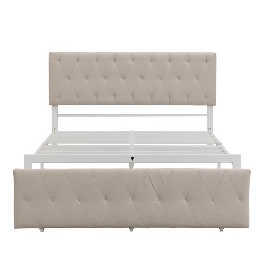 New of the Year Full size storage bed Metal platform bed A large drawer beige for easy assembly