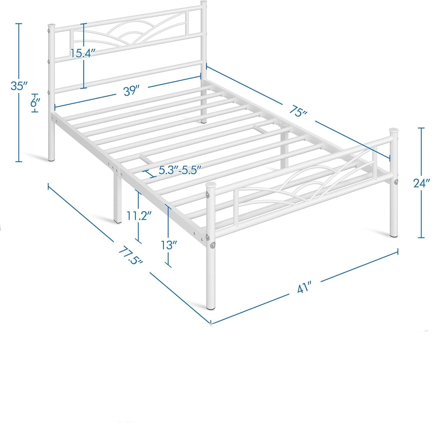 Metal Bed Frame with Built-in Headboard Loft Iron Bed Industrial Style Queen Size Platframe Bed