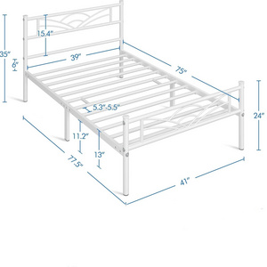 Metal Bed Frame with Built-in Headboard Loft Iron Bed Industrial Style Queen Size Platframe Bed