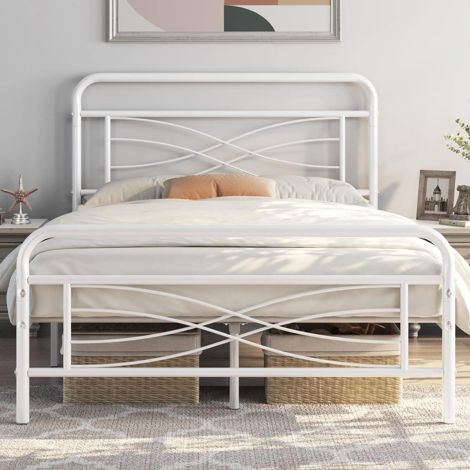 White Metal Bed Twin Full Queen Size Metal bed Metal loft bed frame for Bedroom Furniture